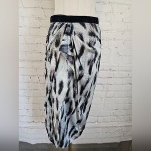 Rachel Roy Animal Print Wrap Midi Skirt | Cream, Black & Navy | Size 4 | EUC